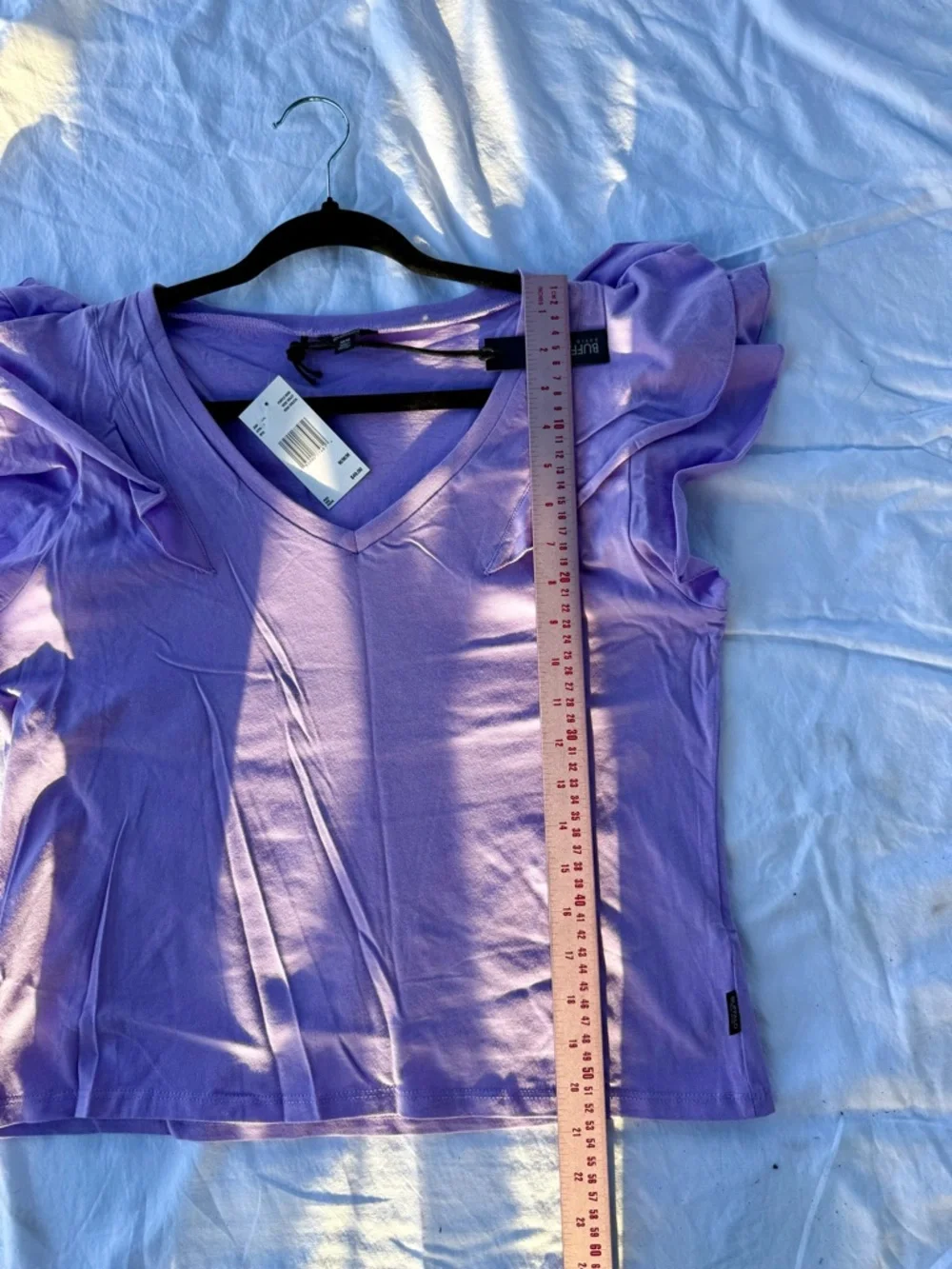 Buffalo David Bitton Lilac Ruffle Sleeve V-Neck Tee - Picture 5 of 9